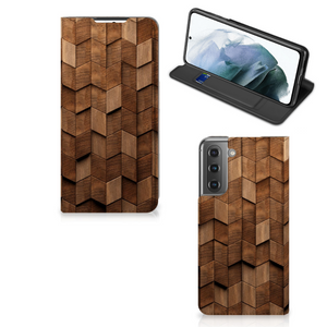 Book Wallet Case voor Samsung Galaxy S21 FE Wooden Cubes