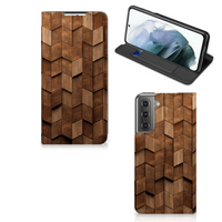 Book Wallet Case voor Samsung Galaxy S21 FE Wooden Cubes - thumbnail