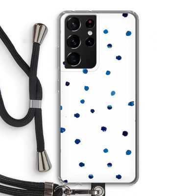 Blauwe stippen: Samsung Galaxy S21 Ultra Transparant Hoesje met koord