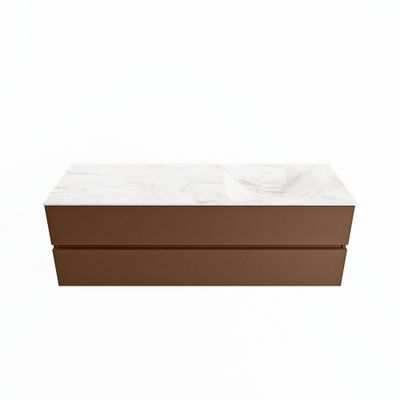 MONDIAZ VICA-DLUX 150cm badmeubel onderkast Rust 2 lades. Inbouw wastafel CLOUD rechts zonder kraangat, kleur Ostra.