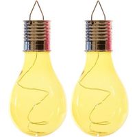 2x Solarlamp lampbolletjes/peertjes op zonne-energie 14 cm geel - thumbnail