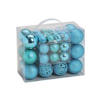 50x Turquoise blauwe kunststof kerstballen 3, 4 en 6 cm - thumbnail