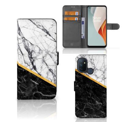 OnePlus Nord N100 | Bookcase | Marmer Wit Zwart - Origineel Cadeau Man