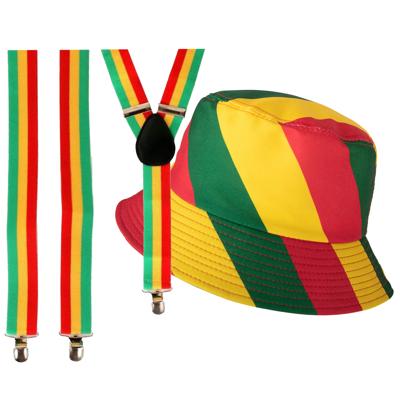 Carnaval Limburg thema - Vissershoedje en bretels - rood/geel/groen