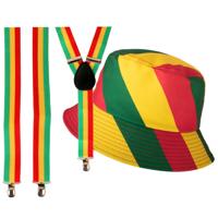Carnaval Limburg thema - Vissershoedje en bretels - rood/geel/groen