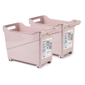 Opslag/opberg trolley container - 2x - roze - op wieltjes - L38 x B18 x H26 cm - kunststof