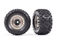 Traxxas - Tires and wheels, assembled, glued (3.8" satin black chrome wheels, satin black chrome wheel covers, Sledgehammer tires, foam inserts) (2... - thumbnail