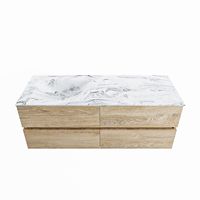 MONDIAZ VICA-DLUX 130cm badmeubel onderkast Washed Oak 4 lades. Inbouw wastafel CLOUD links zonder kraangat, kleur Glace.