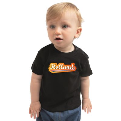 Zwart t-shirt met Nederlandse wimpel Holland supporter voor babys Zwart t-shirt met Nederlandse wimpel Holland supporter voor babys
