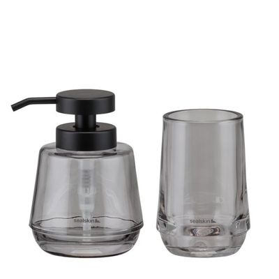 Sealskin Badkamerset - Zeepdispenser 380 ml / Tandenborstelbeker Mood Grijs