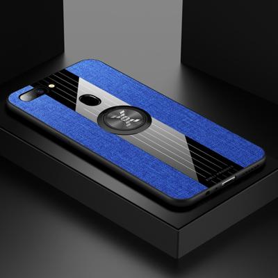 Voor OPPO R11S XINLI stiksels doek Textue schokbestendig TPU beschermhoes met ring houder (blauw)