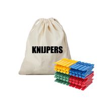 Canvas knijperzak/ opbergzakje knijpers wit/ offwhite met koord 25 x 30 cm en 100 plastic wasknijper