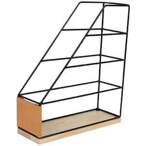 Lectuurbak/documenten opbergbak - zwart/beige - metaal/hout - L9 x B25 x H29 cm