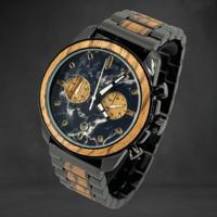 TimberWood ThunderZebra™ - Zwart Herenhorloge met Zebrano Hout & Metaal