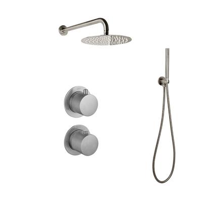 Regendoucheset Inbouw Sanilux Hops Met Box Thermostaat Douchekop 25 cm Met Geribbeld Knop Gunmetal Sanilux