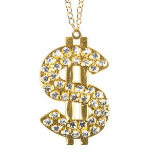 Carnaval/verkleed accessoires Pooier/pimp/gangster sieraden - dollar ketting - goud - kunststof   -