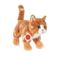 Knuffeldier kat/poes - zachte pluche stof - premium kwaliteit knuffels - rood/oranje - 20 cm - thumbnail