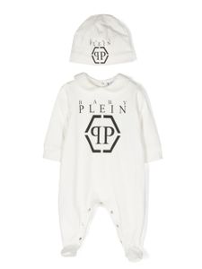 Philipp Plein Junior barboteuse en coton à logo imprimé - Blanc