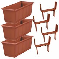 Set van 5 kunststof plantenbakken terracotta rechthoekig 40 cm met 10 verstelbare balkon/muurbeugels