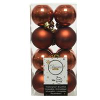 Decoris kleine kerstballen - 16x st - terra bruin - 4 cm - kunststof - onbreekbare kerstballen