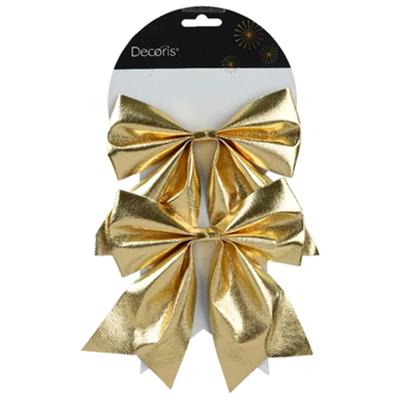 Decoris Decoratie strikken - 2x - glanzend goud - 15 x 17 cm - bruiloft/feest versiering