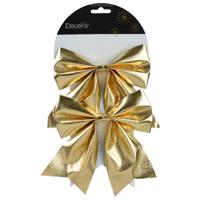 Decoris Decoratie strikken - 2x - glanzend goud - 15 x 17 cm - bruiloft/feest versiering