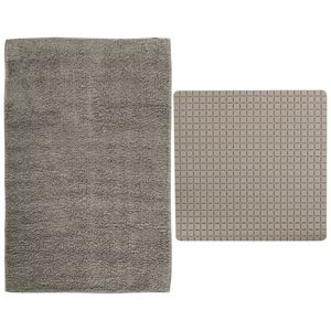 MSV Douche anti-slip mat en droogloop mat - Napoli badkamer set - rubber/polyester - beige