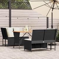 3-delige Loungeset met kussens poly rattan zwart
