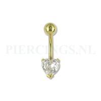 Navelpiercing goudkleurig hart kristal