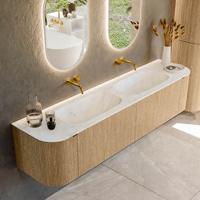 Badmeubel Mondiaz Kurve-Dlux | 190 cm | Meubelkleur Oak | Wastafelkleur Opalo | Solid surface | Dubbele spoelbak | Zonder kraangat(en)