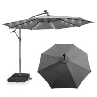 3 m Tuinparasol met Zandzakken Parasol met 32 LED-lichten UV-Bescherming Terrasparasol voor Tuin Zwembad Terras Grijs