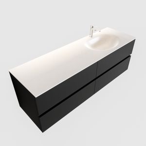 Badkamermeubel Solid Surface BWS Stockholm 150x45 cm Mat Zwart Urban Rechts (1 kraangat, 4 lades)