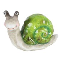 Tuinbeeld dier Slak - kunststeen - L10 x B22 x H16 cm - groen en wit - decoratie beeldjes