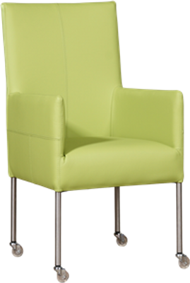 Felgroene leren moderne eetkamerstoel Spark - poot rond rvs met wiel - Toledo Leer Lime (felgroen leer)