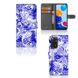 Telefoonhoesje met Naam Xiaomi Redmi Note 11/11S Angel Skull Blauw