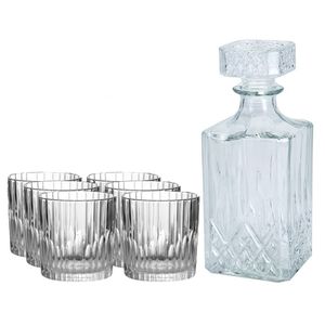 Glazen whisky/water karaf 900 ml met 6x whiskyglazen 310 ml