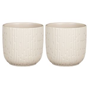 2x Stuks Plantenpot/bloempot keramiek mat wit stripes patroon - D14/H13 cm - Plantenpotten