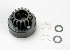 Clutch bell (16-tooth)/5x8x0.5mm fiber washer (2)/ 5mm e-clip (requires 5x11x4mm ball bearings part #4611) (1.0 metric pitch)