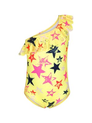 Molo maillot de bain rayé à design asymétrique à une épaule - Jaune
