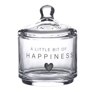 Clayre & Eef Voorraadpot Deksel Ø 10x13 cm Glas Rond Hart A little bit of happiness Voorraadbus Transparant