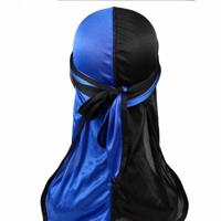 Dubbel-gekleurde zijde satijn lange-tailed Pirate Hat tulband Cap chemotherapie Cap (zwart blauw)