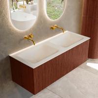 Badmeubel Mondiaz Kurve | 120 cm cm | Meubelkleur Ruby | Wastafelkleur Talc | Solid surface | Wasbak beiden zijden spoelbak | Zonder kraangat(en)