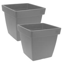 Pro Garden Plantenpot/bloempot Square Classic - 2x - kunststof - grijs - D39 x H35 cm