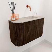 Toiletmeubel Mondiaz Joya Dlux | 61.6 cm | Meubelkleur Walnut | Faye wastafel Opalo Wasbak Rechts | Zonder kraangat(en)
