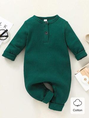 Baby Boy Unisex Half Button Jumpsuit Dark Green / 80