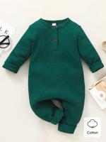 Baby Boy Unisex Half Button Jumpsuit Dark Green / 80