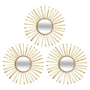 Wandspiegels set 3x stuks Metal Sun - Boho/ibiza stijl - metaal - goud - D24 cm per stuk