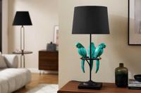 Design tafellamp WILDLIFE 75cm zwart turquoise ronde papegaaisculpturen met marmeren voet - 44356