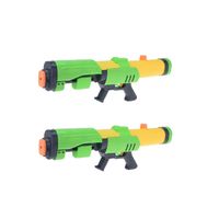 2x Mega waterpistolen/waterpistool met pomp groen/geel van 63 cm kinderspeelgoed