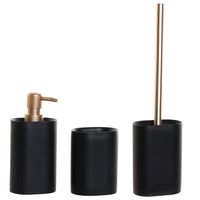 Toiletborstel met houder zwart/goud en zeeppompje/beker kunststof - Badkameraccessoireset - thumbnail